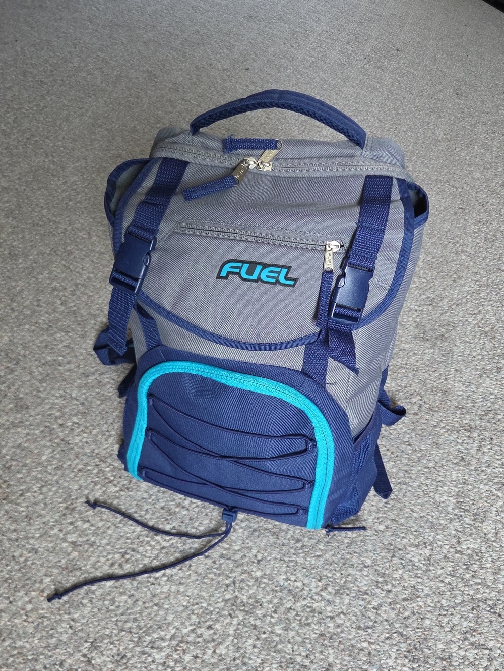 Gray and Navy Backpack with Turquoise Trim